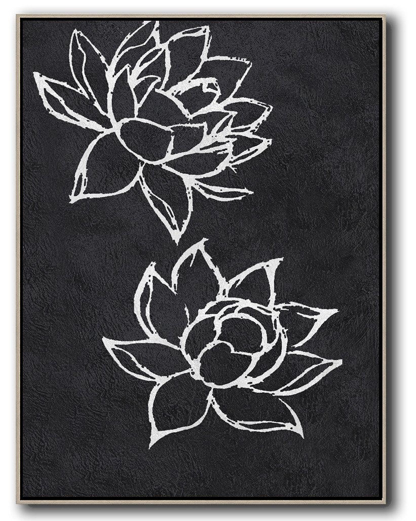 Hand-Painted Black And White Minimal Painting On Canvas - Where Can I Buy Canvas Art Double Room Huge